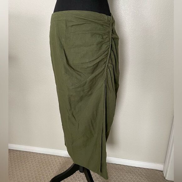 NWT Zara Ruched Linen Blend Midi Skirt - Picture 3 of 12